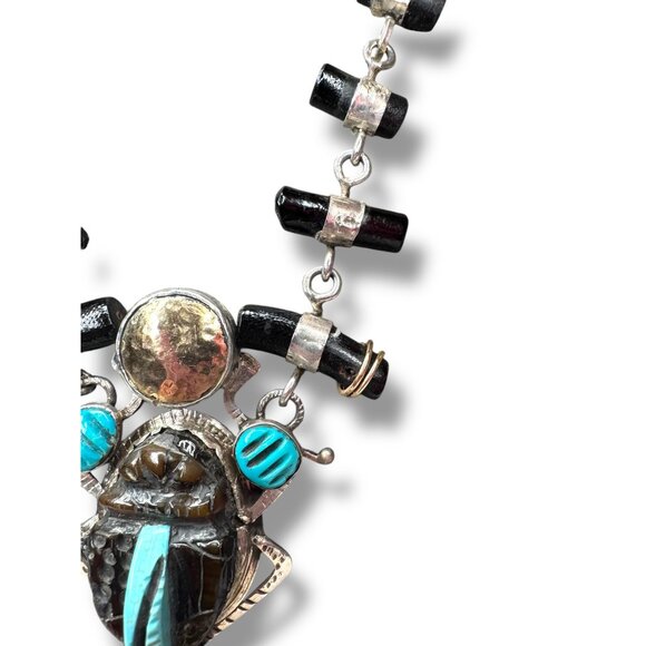 Hemmerson Brown Navajo Sterling Silver 14k Necklace Turquoise Tigers Eye 18" - Picture 3 of 13